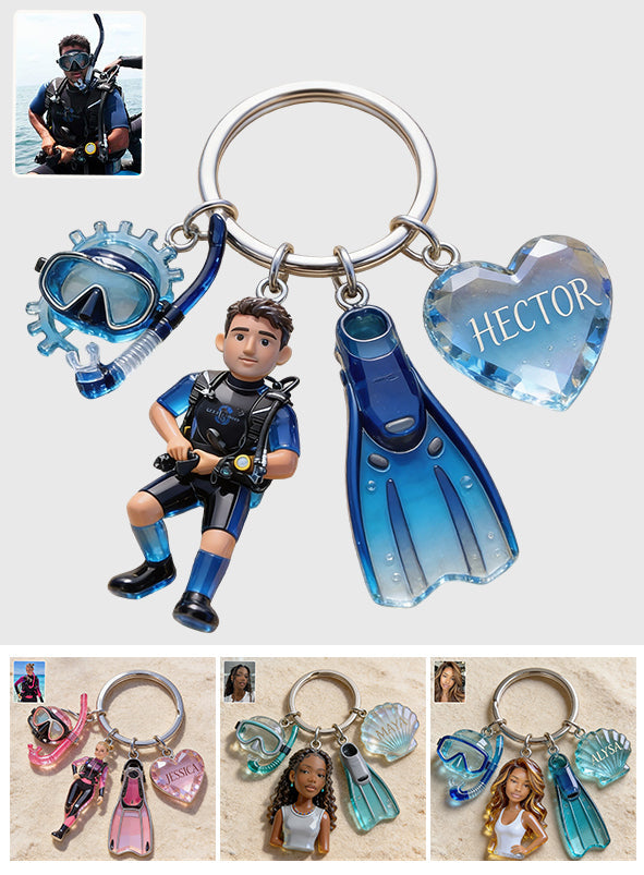 Custom From Any Photo - Personalized Scuba Diving Premium Keychain With Charms