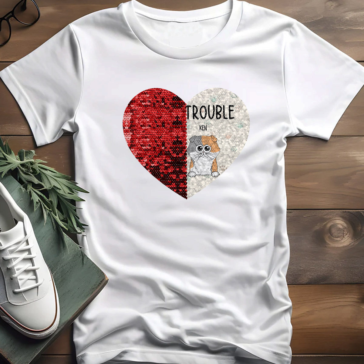 Double Trouble - Gift for dog lovers - Personalized Sequin T-shirt