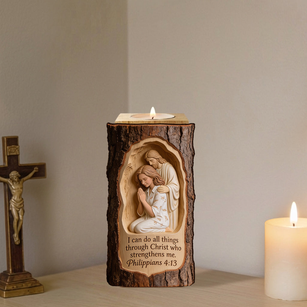 Faith Over Fear - Personalized Christian Custom Shape Wooden Candle Holder
