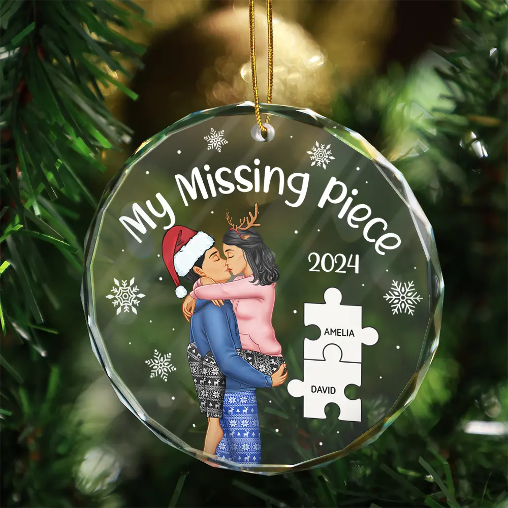 My Missing Piece Christmas Couple - Personalized Glass Ornament or Keychain or Plaque or Poster