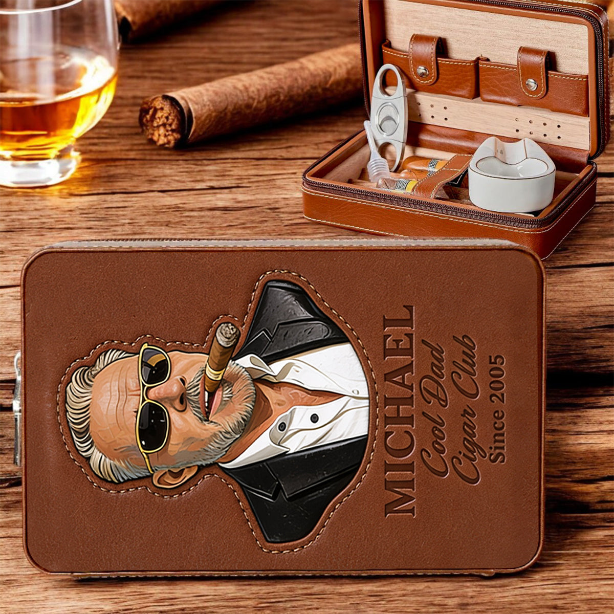 Dad Loves Cigars - Personalized Father Travel Cigar Humidor Case