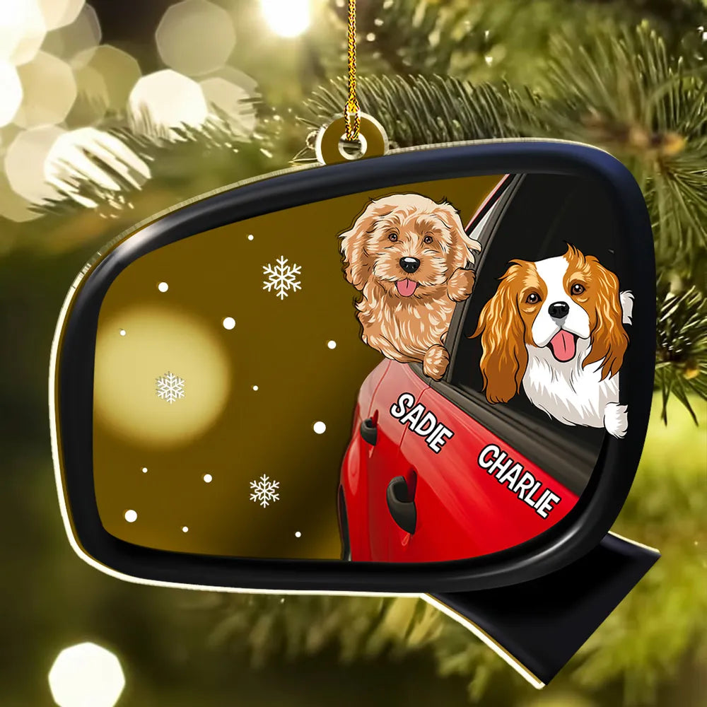 Acrylic Ornament - Personalized Mirrored Acrylic, Dog Head Out the Window, Snowy Scene, Unique Gift for Dog Lovers