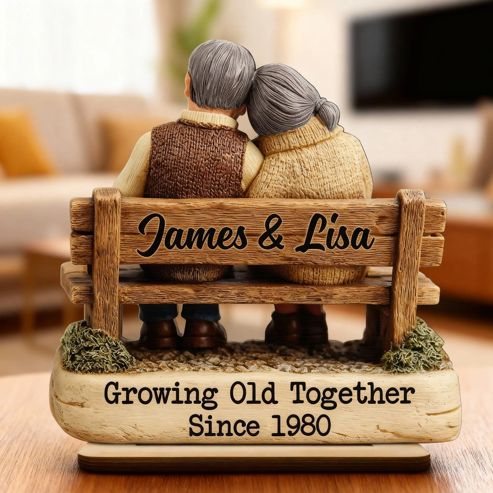 Personalized 2-Layer Wooden Plaque with Cuddling Couple on a Bench, Unique Gift for Couples, Sweet Home Display