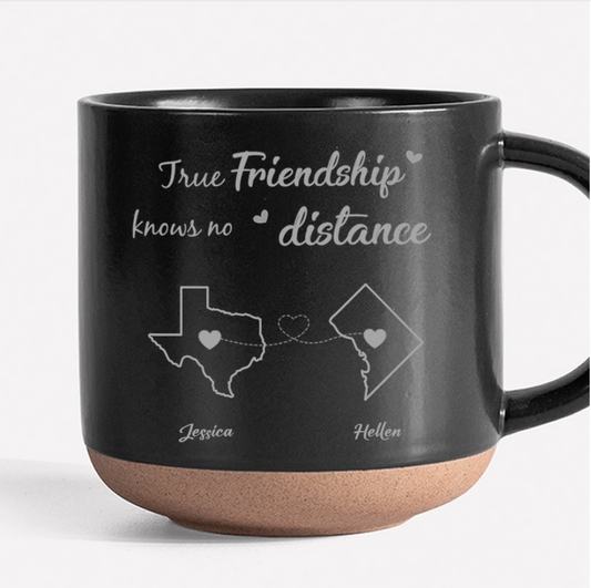 Personalized Friendship Mug - True Friendship Knows No Distance - Custom Cup or Ornament or Poster or Keychain or Plaque Gift for Best Friends, Long-Distance Friends