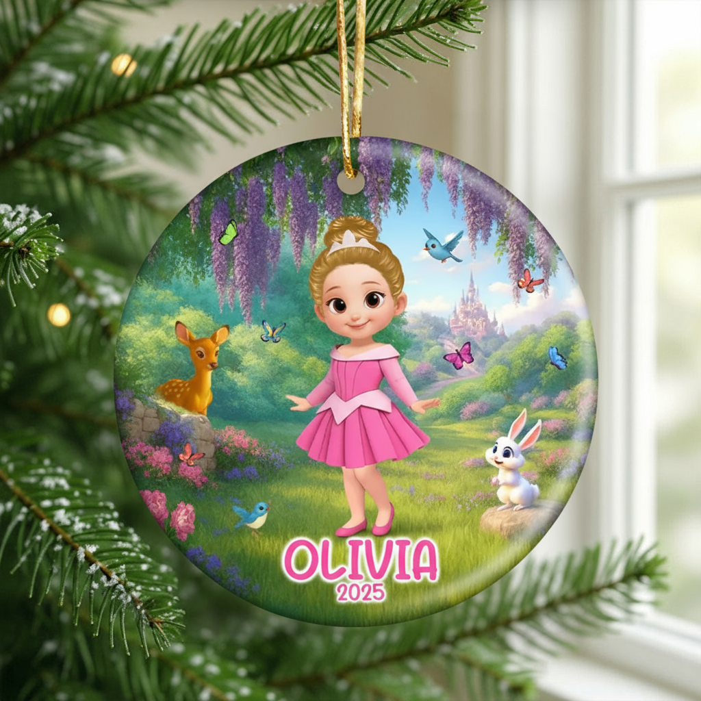 Ceramic Ornament with Princess Fairytale Design, Enchanted Forest Scene with Animals, Heartwarming Keepsake and Perfect Gift for Children