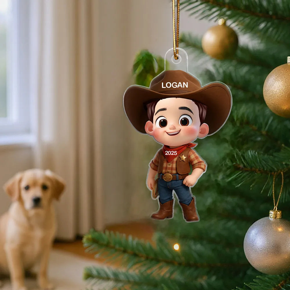 Personalized Cowboy Acrylic Ornament, Ideal Holiday Decoration and Gift for Kids