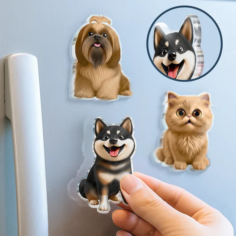 Personalized Acrylic Fridge Magnet with Cute Cartoon Pets, Colorful Kitchen Decor, Unique Gift for Dog & Cat Lovers