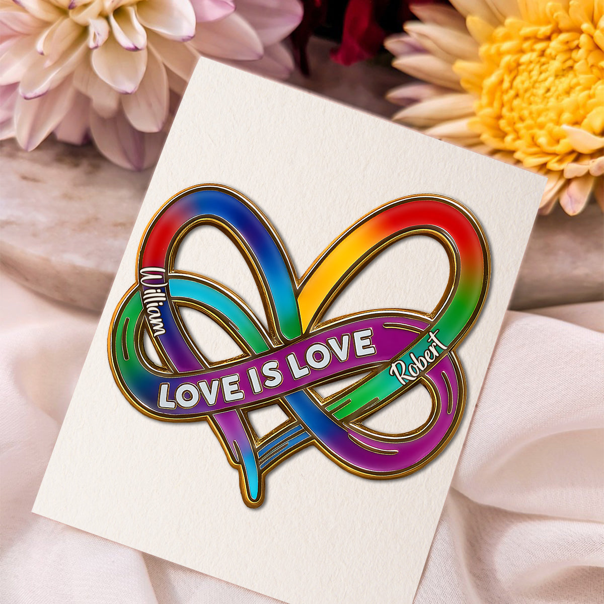 Infinity Heart Rainbow Love Is Love - Personalized LGBT Support Pin