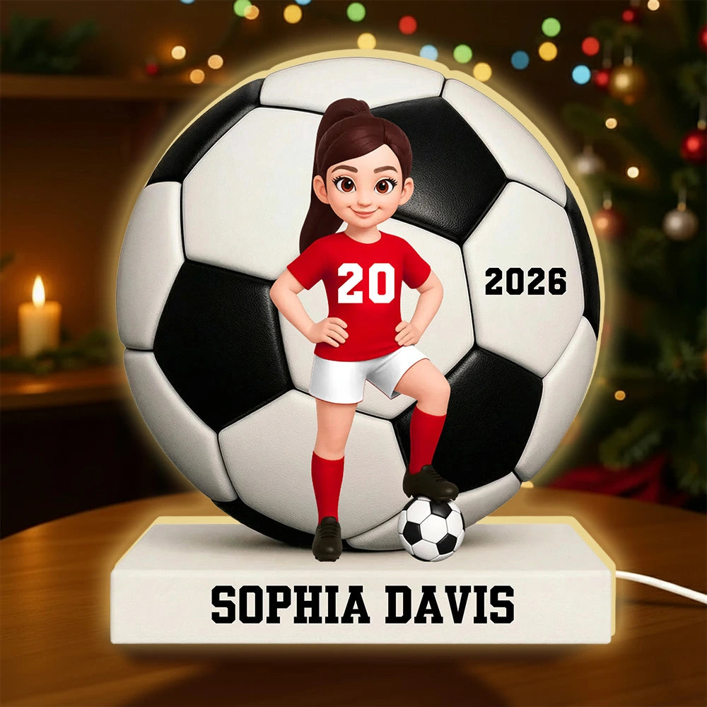 Personalized Acrylic Light Box Soccer Girl Lamp with Custom Player Design, Soft Warm Glow Bedroom Décor, Unique Gift for Young Athletes