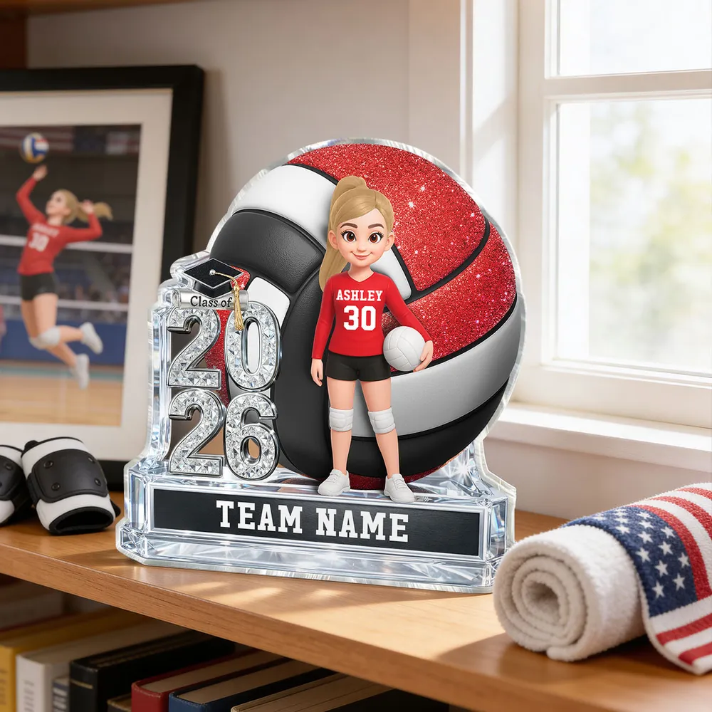Volleyball Shaped Acrylic Block Plaque, Personalized Class Keepsake for a Senior Player - Proud Team Gift for Her