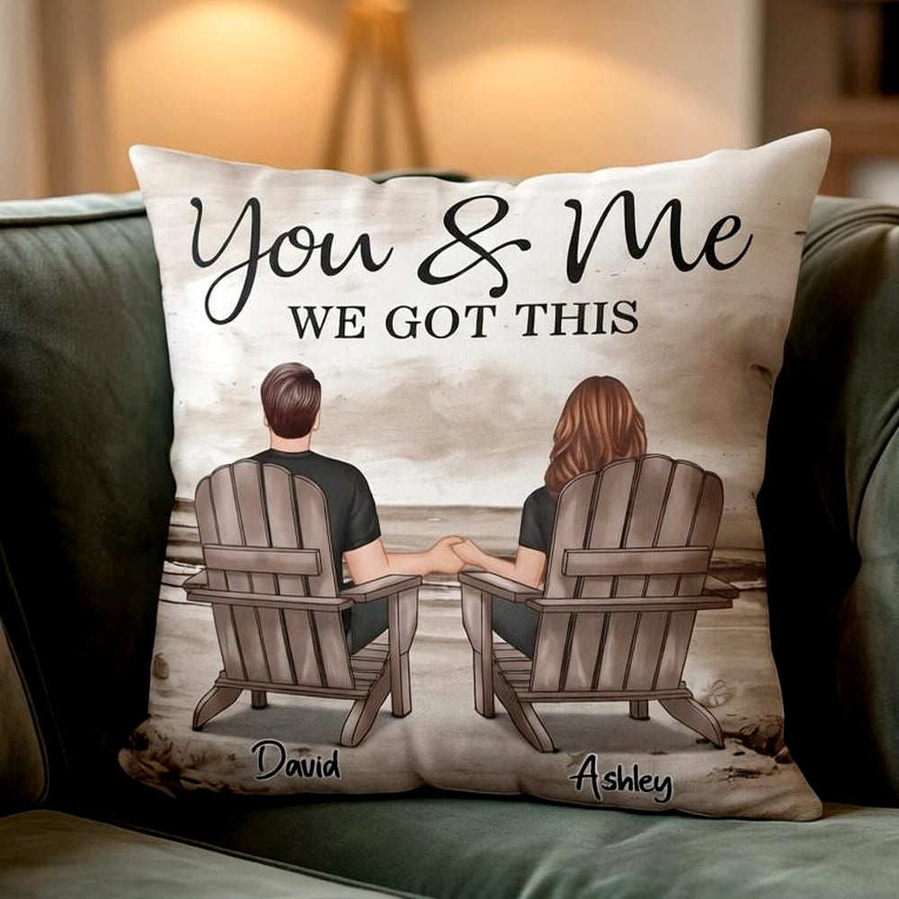 Retro Vintage Back View Couple Sitting Beach Landscape Personalized Pillow