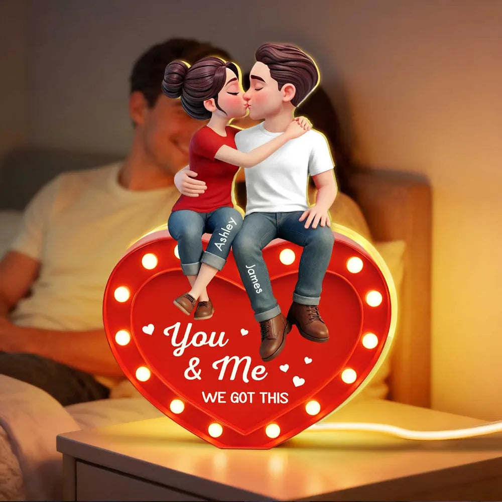 Personalized Acrylic Light Box Kissing Couple on Heart You & Me Warm Glow Bedroom Decor Unique Gift for Couples