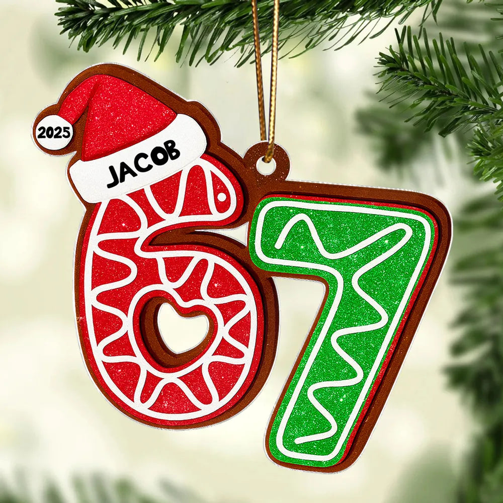 Personalized Acrylic Ornament 67 Gingerbread Design, Teen Slang Christmas Tree Decor, Cute Unique Gift for Grandkids