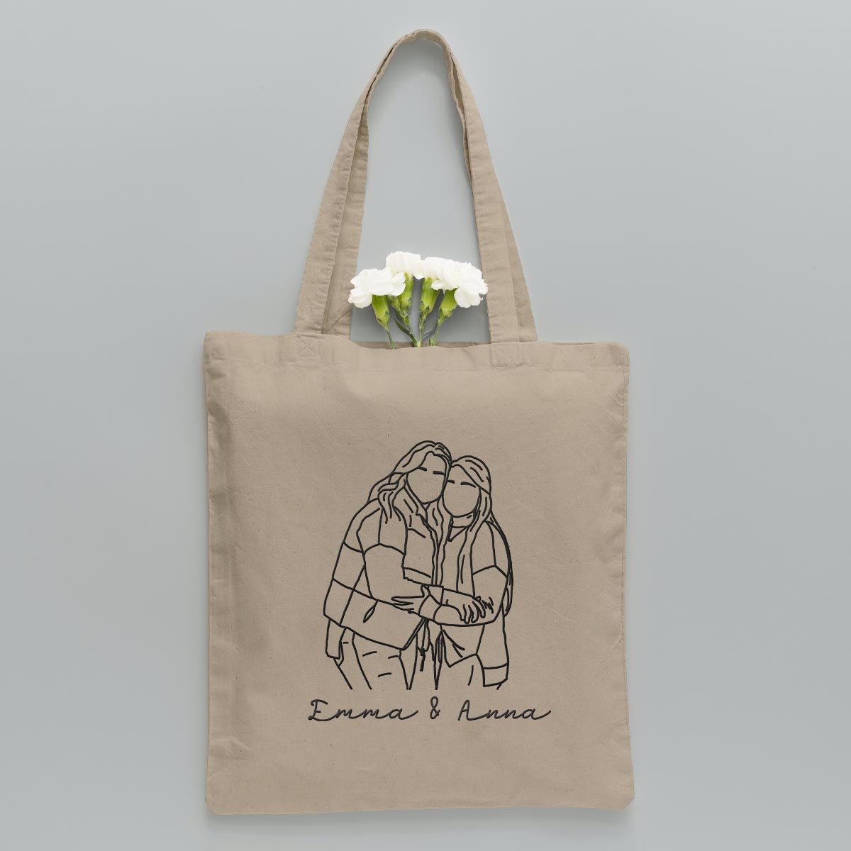 Custom Photo Line Art - Personalized Sibling Embroidered Tote Bag