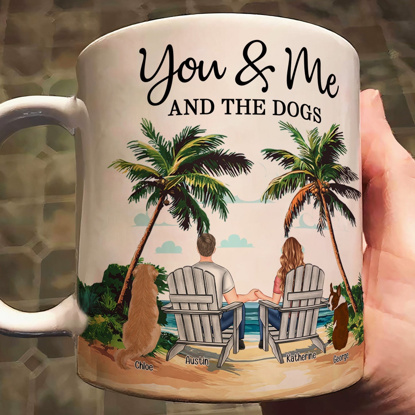 Personalized White Ceramic Mug – You & Me and the Dogs, Custom Mug for Couples with Their Dogs, Perfect Gift for Dog Lovers,