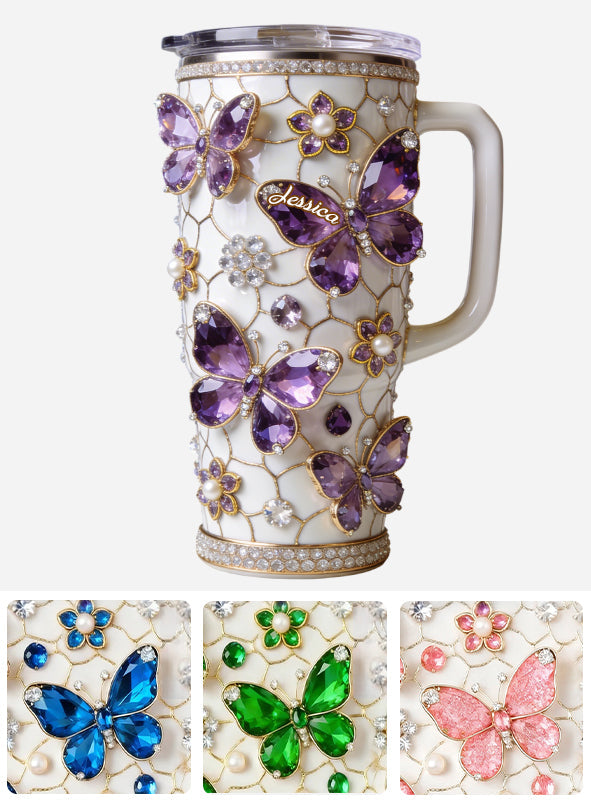 Love Butterflies - Personalized Butterfly Tumbler With Handle