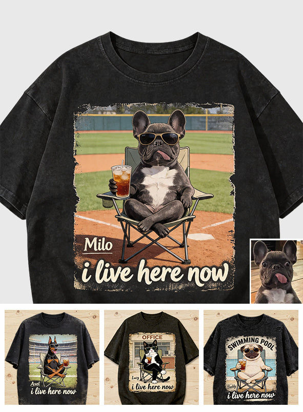 Custom Any Photo I Live Here Now - Personalized Dog Wash T-Shirt