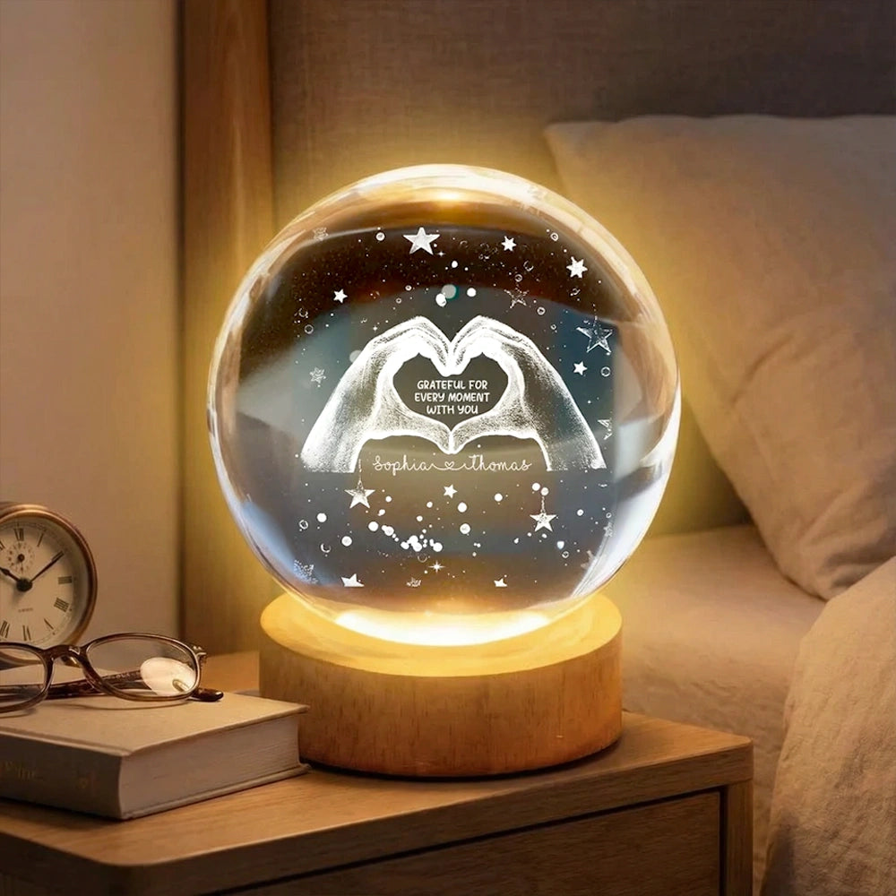 Personalized Globe Lamp With Heart Hands Quote, Cozy Starry Night Decor, Unique Romantic Gift For Couples