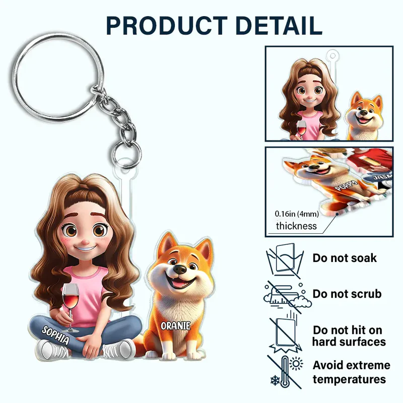 Acrylic Keychain with Pet & Owner Illustration, A Fun and Heartwarming Gift for Everyday Use