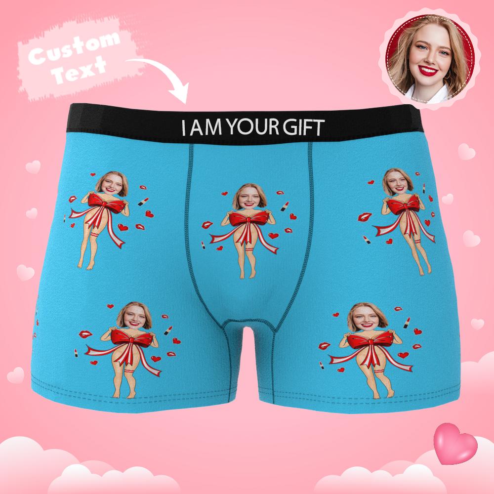 Custom Photo Boxer Red Bow AR View - Personalized Couple Men's boxer briefs