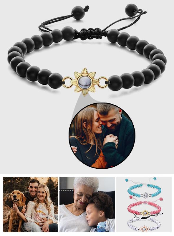 Flower For You - Personalized Photo Projection Beads Bracelet With Sunflower