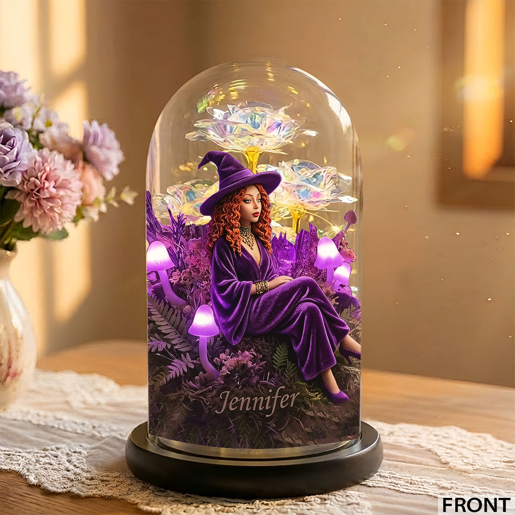 Enchanted Forest Mushroom - Personalized Witch Glowing Roses Glass Dome