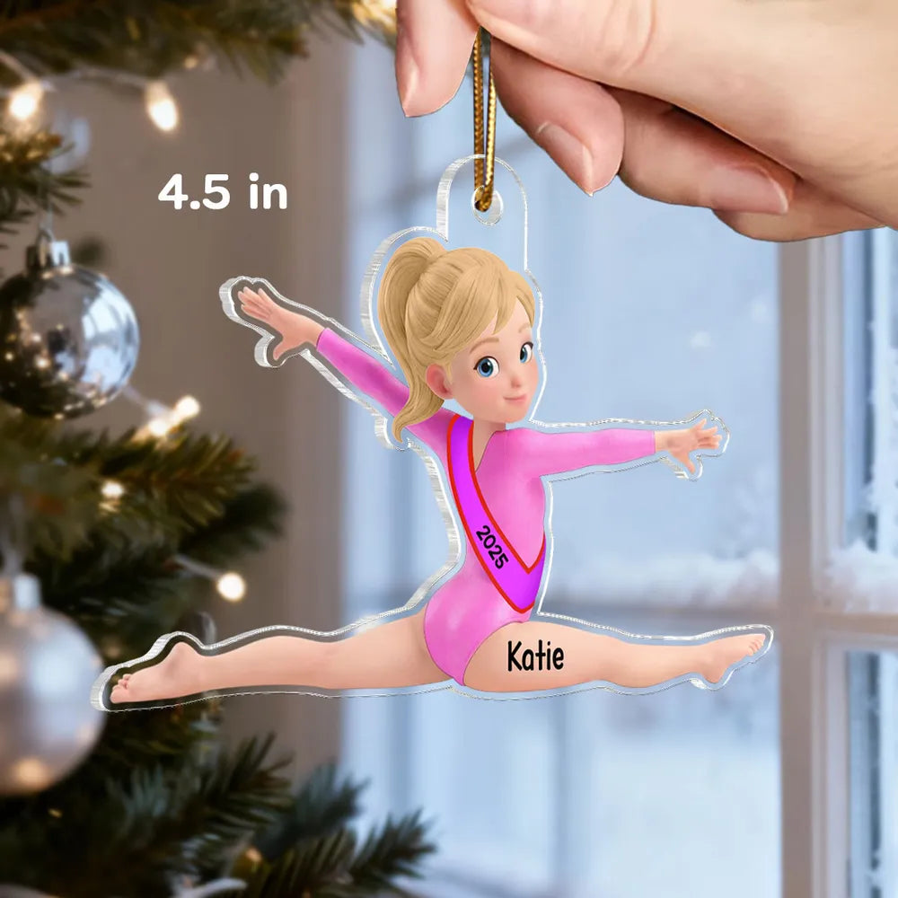 Custom Gymnastics Acrylic Ornament With Pink Leotard Look, Sweet Holiday Tree Decor, Creative Gift For Kids