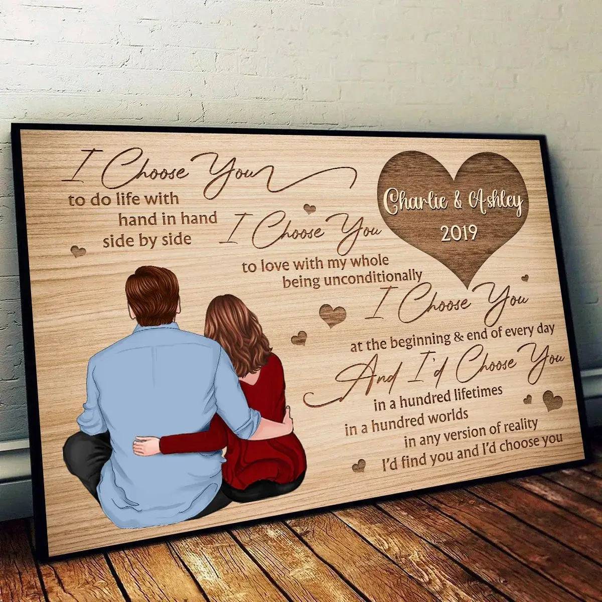 I Choose You - Back View Couple Sitting - Personalized Horizontal Poster - A Timeless Valentine's Day Tribute
