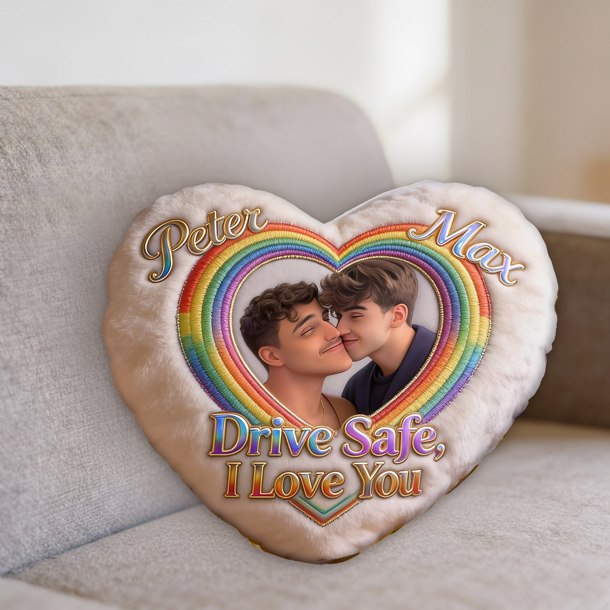 Drive Safe - Personalized LGBT Support Shaped Fur Pillow & Car Ornament