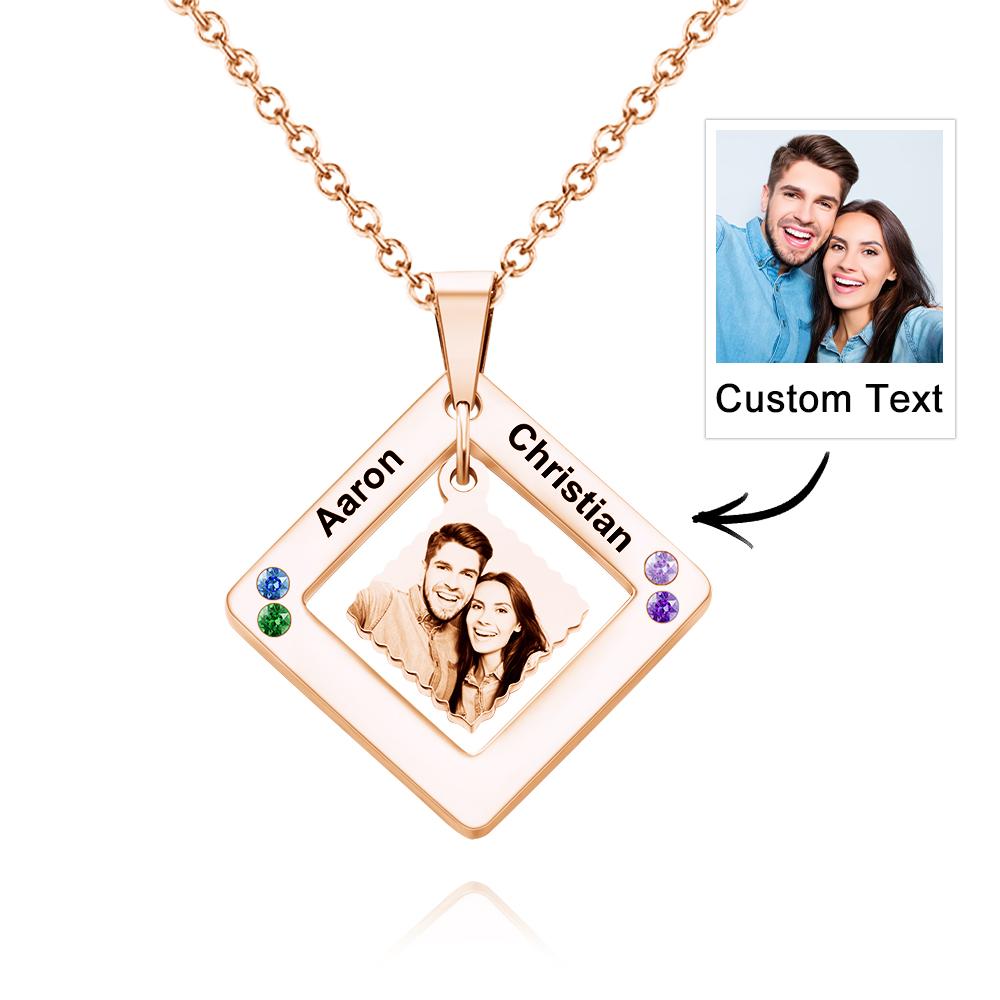 Any Phtos - Personalized Photo Engraved Necklace Square Multi-name