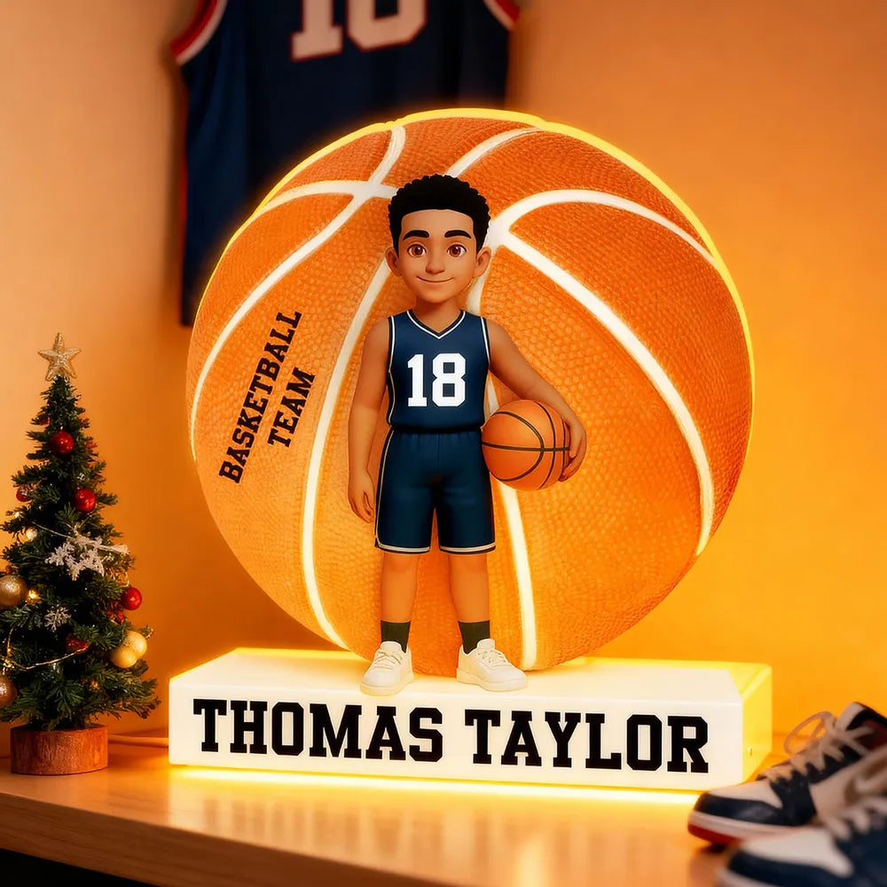 Custom Basketball Team Acrylic Light Box with Cute Player Illustration – Warm Atmosphere Light and Memorable Gift for Sports Lovers