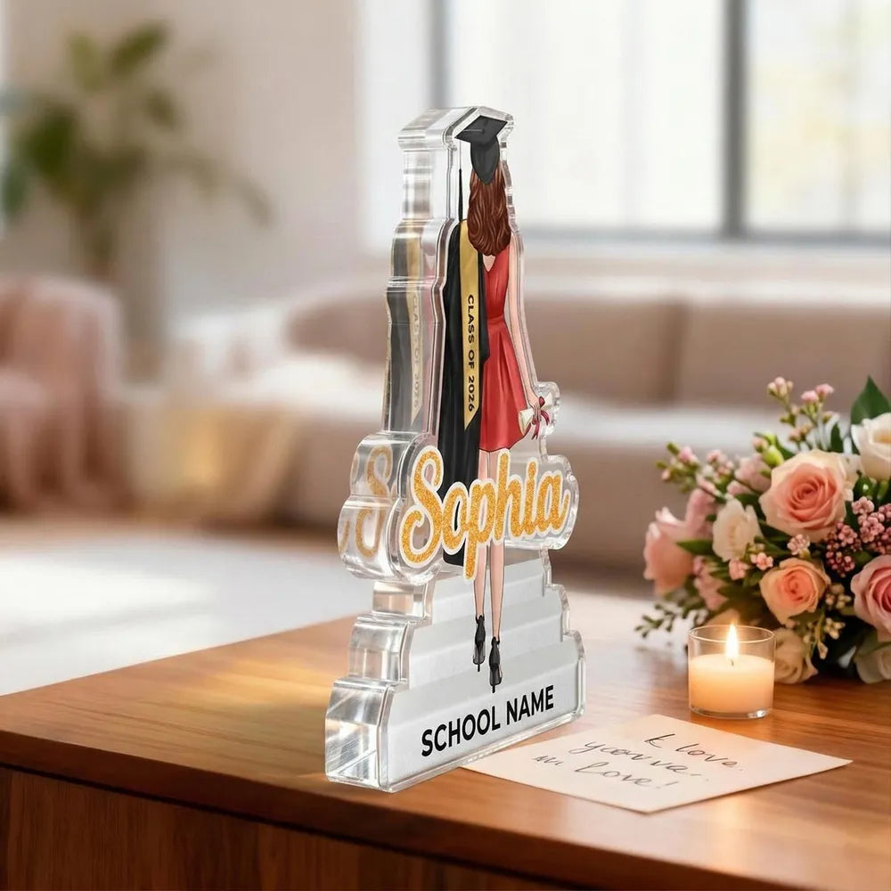 Custom Shaped Acrylic Block Plaque with Grad Cap and Diploma, Class Celebration Home Accent, Thoughtful Gift for Graduate