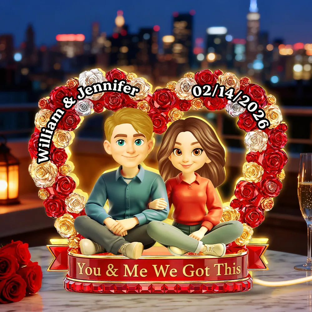 Personalized Acrylic Light Box Flower Heart Couple Night Light for Bedroom or Bookshelf Display, Unique Gift for Couples