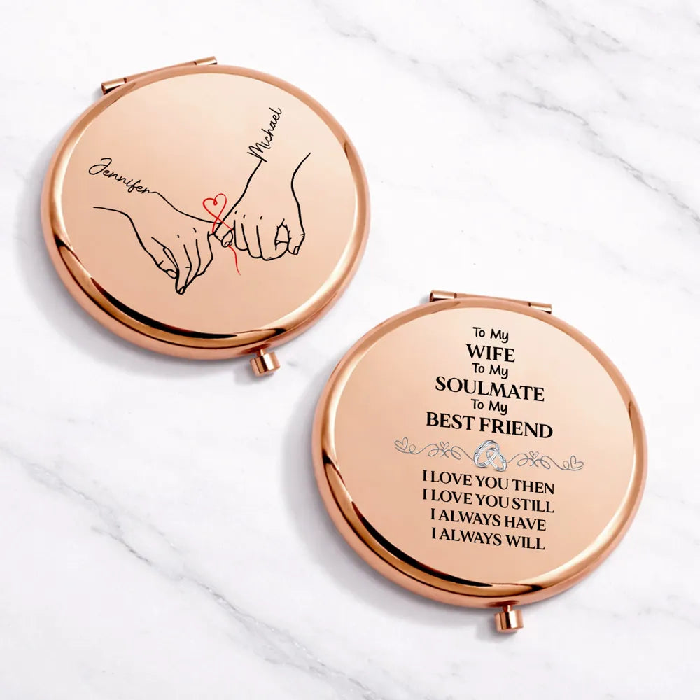 Personalized Metal Compact Mirror for Wife - Soulmate Best Friend Love Quote, Unique Romantic Gift