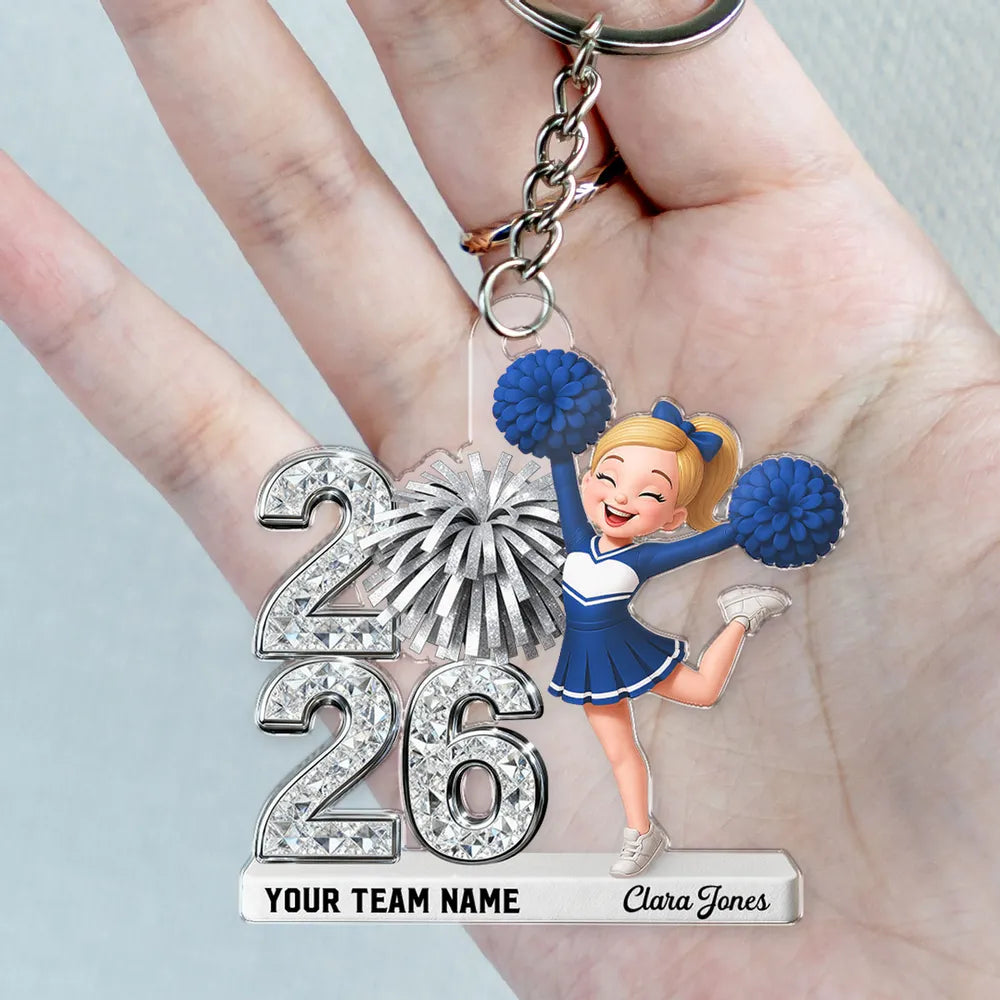 Personalized Cheerleader Acrylic Keychain With Custom Team Name For Everyday Bags, A Cute Unique Gift For Her