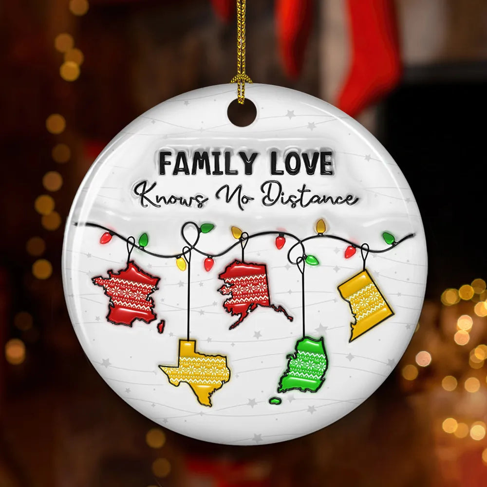 Ceramic Ornament with Family Love Knows No Distance Design, High Clarity, Heartwarming Gift for Family