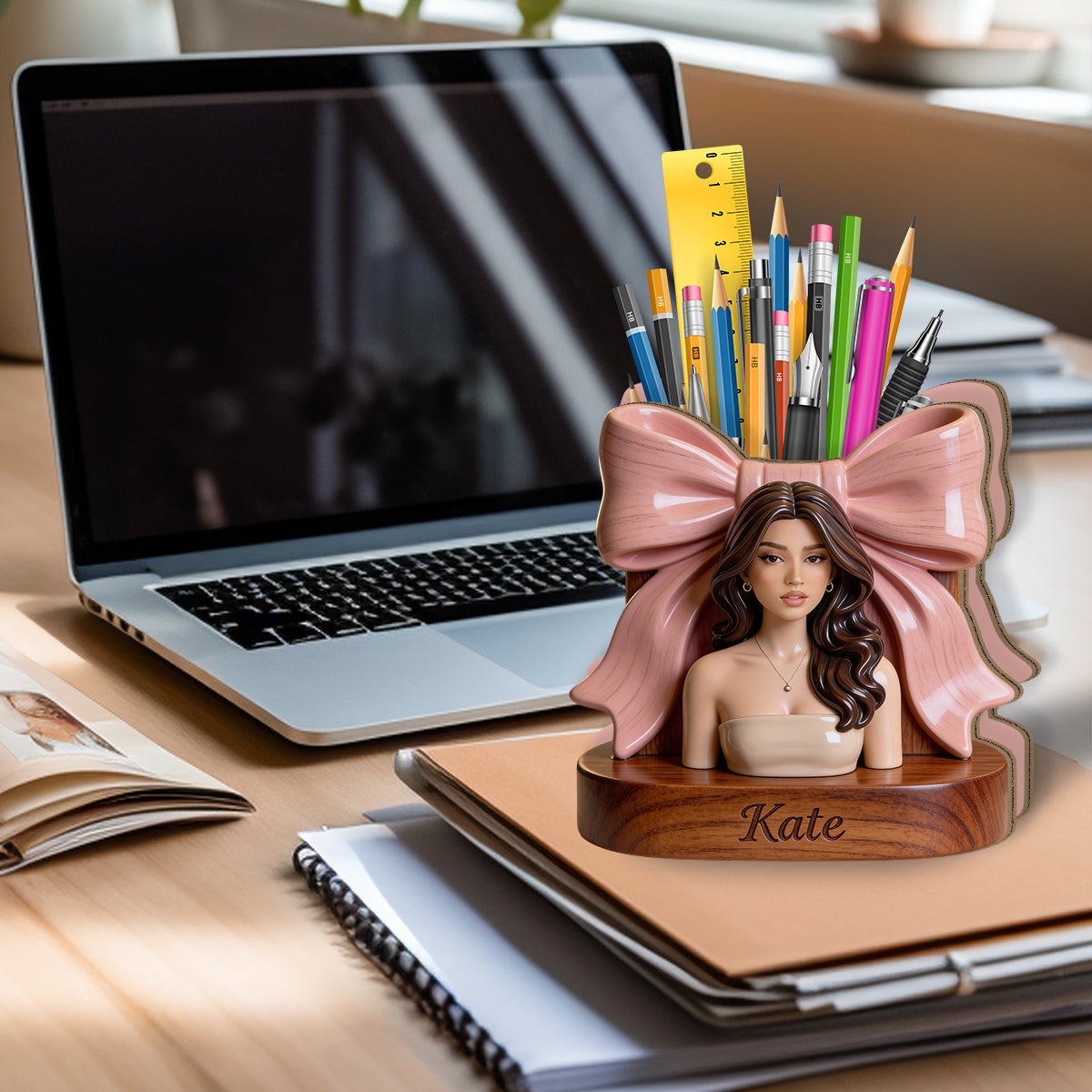 Custom Any Photo, Love Makeup - Personalized Makeup Wooden Desk Organizer