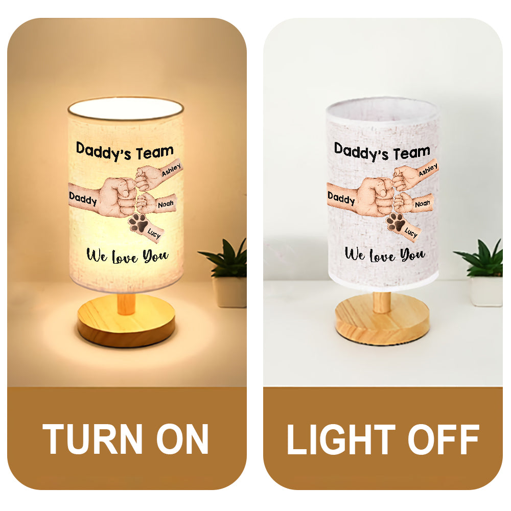 Daddy's Team First Bump - Personalized Father Table Lamp with Wood Base