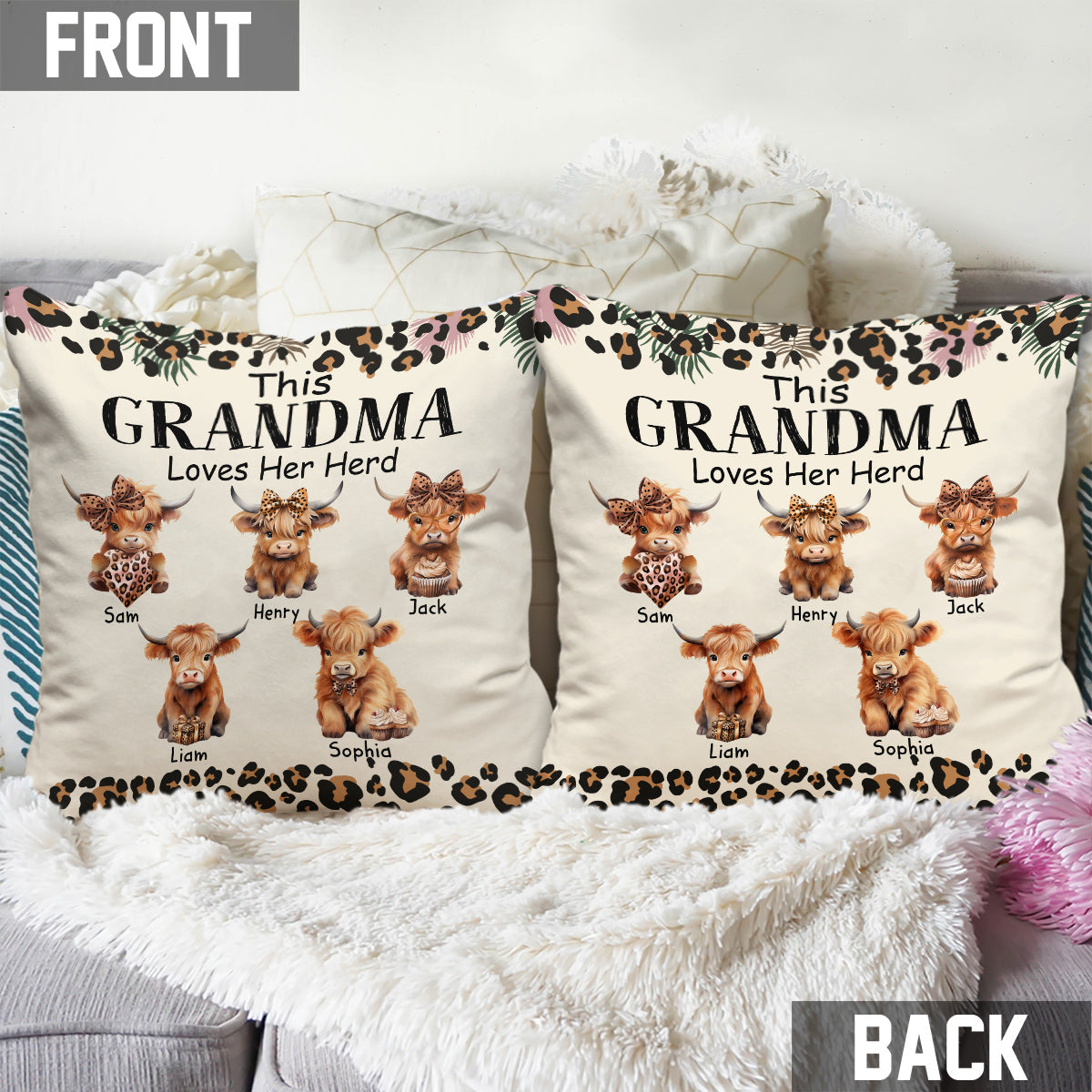 Grandma/ Nana/ Mimi... Loves Her Herd - Personalized Grandma Throw Pillow