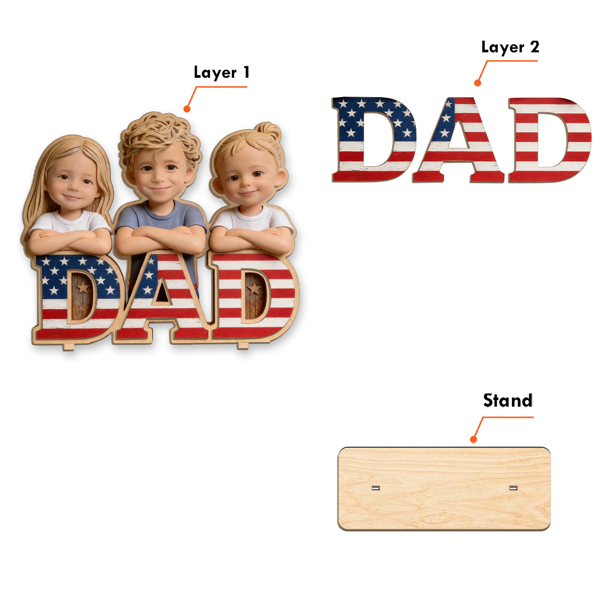 Father's Day Gift - Personalized Father 2 Layered Big Freestanding