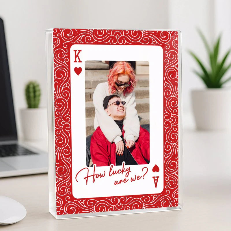 King and Queen How Lucky Are We Rectangle Acrylic Block Plaque Couple Photo Gift for Anniversary Valentine's Day