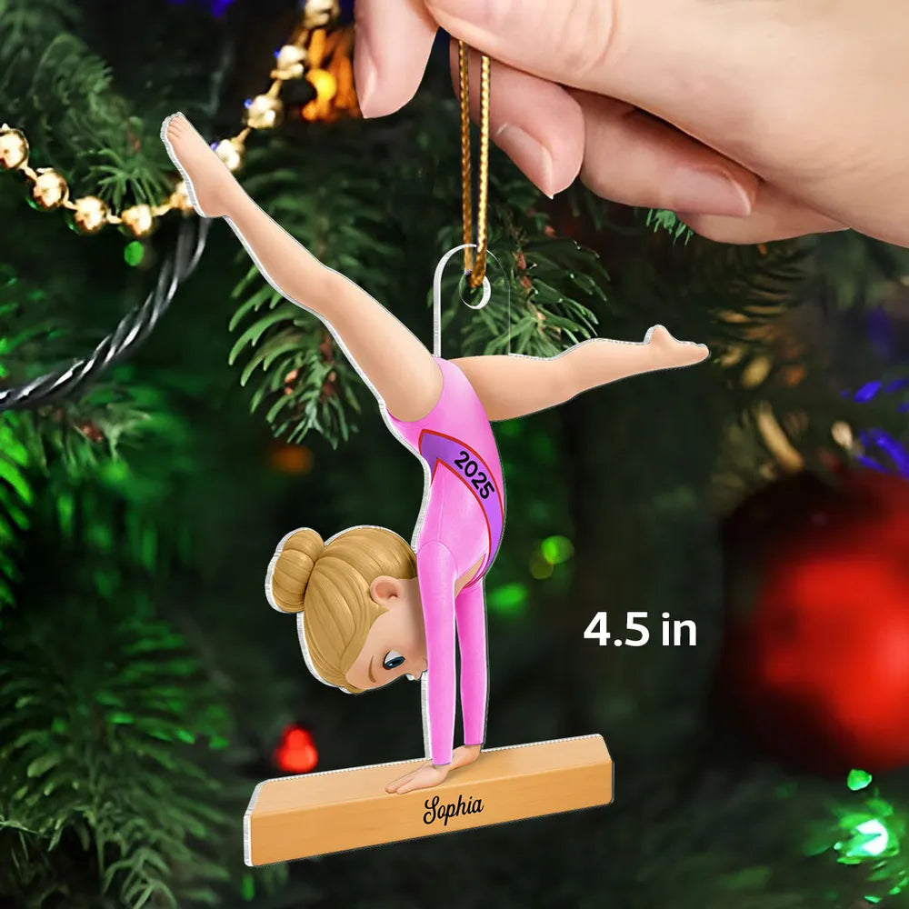Custom Gymnastics Acrylic Ornament – Cute Handstand Design for Young Gymnast – Special Holiday Gift and Year-Round Room Decor