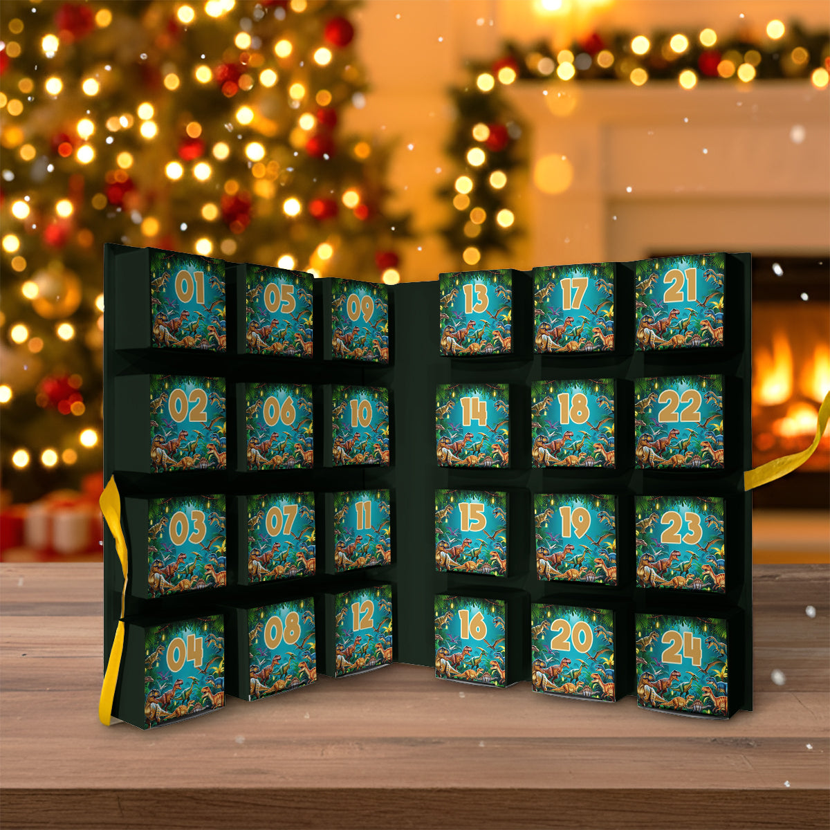 Dinasaur Advent Calender - Personalized Kid Folded Advent Calendar With Ornaments