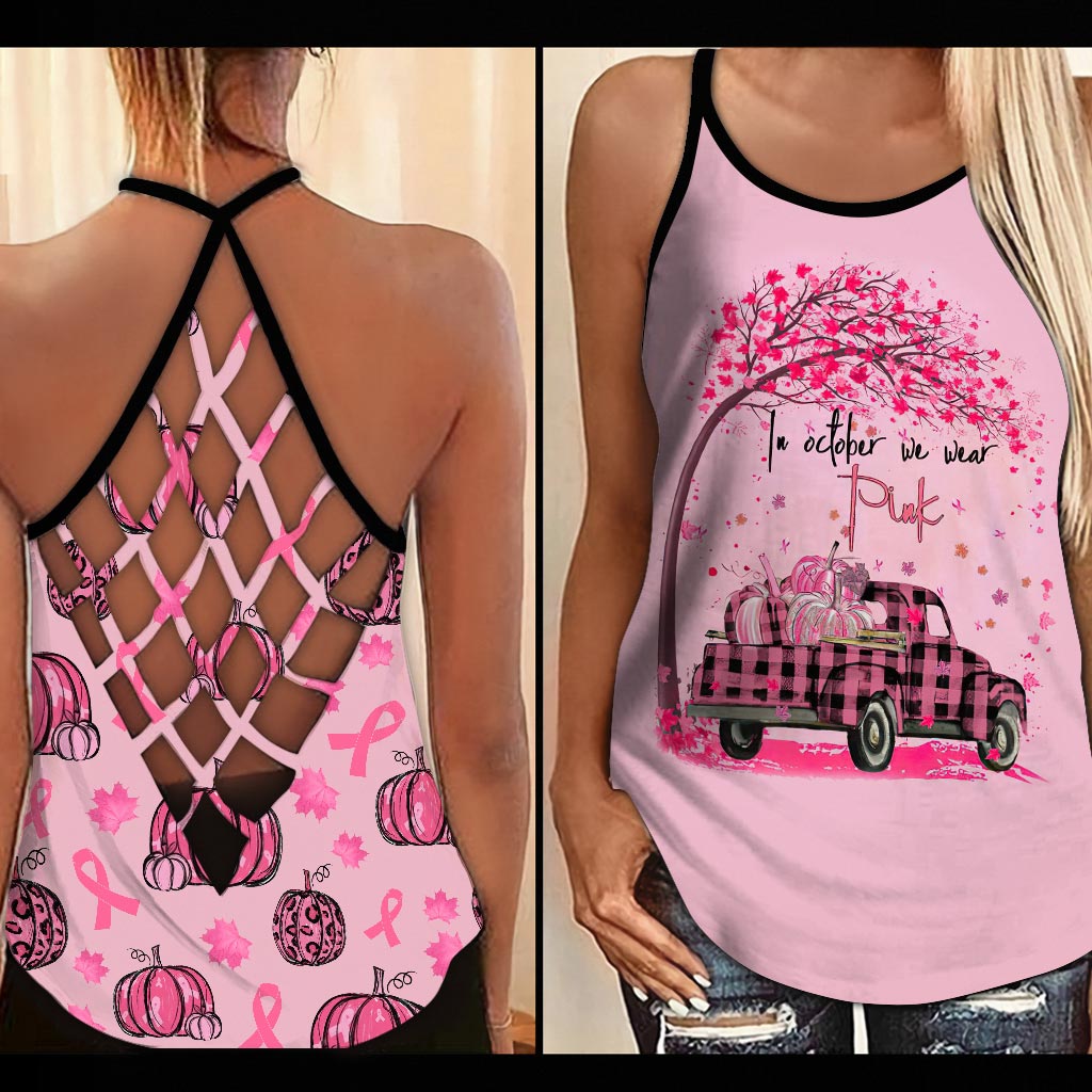 In October We Wear Pink  - Breast Cancer Awareness Cross Tank Top