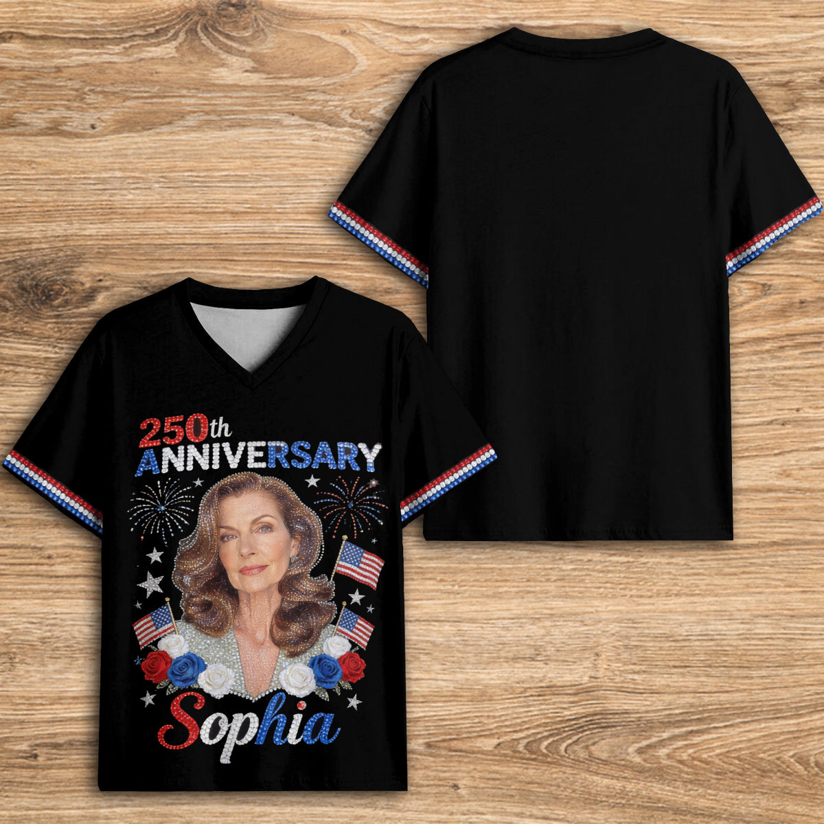 Custom Any Photo - Personalized Independence Day/ 4th of July Fully Printed V-Neck T-Shirt