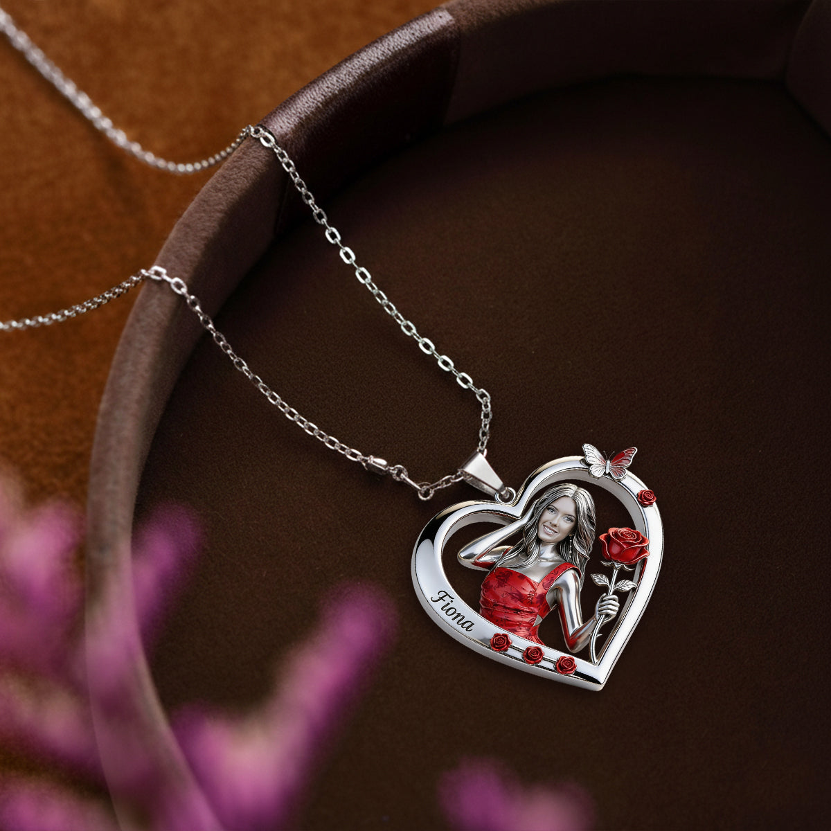 Custom Any Photo Birthmonth Flower - Personalized Self Love Shaped Metal Pendant Necklace