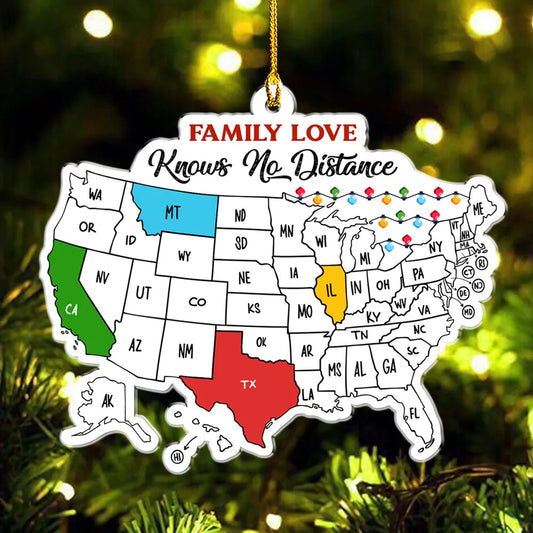 Personalized Acrylic Ornament Map – Family Love Knows No Distance, Unique Gift for Long‑Distance Family & Friends, Festive Home Decoration