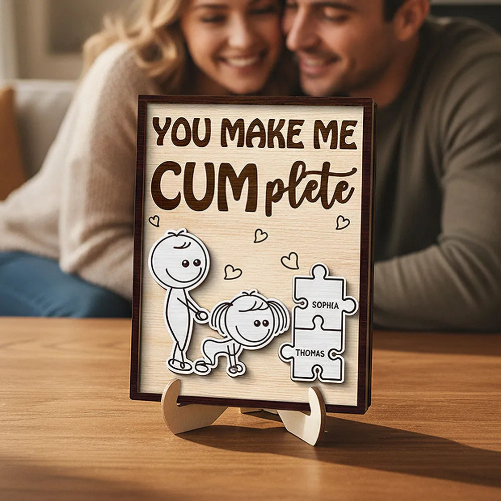 Personalized 2-Layer Wooden Plaque Funny You Make Me Cumplete Puzzle Couple Gift for Bedroom Decor & Laughs