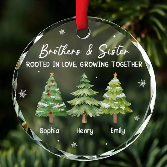 Personalized Crystal Ornament for Siblings – Brothers & Sister Trees, Custom Names, Unique Christmas Gift & Elegant Holiday Décor