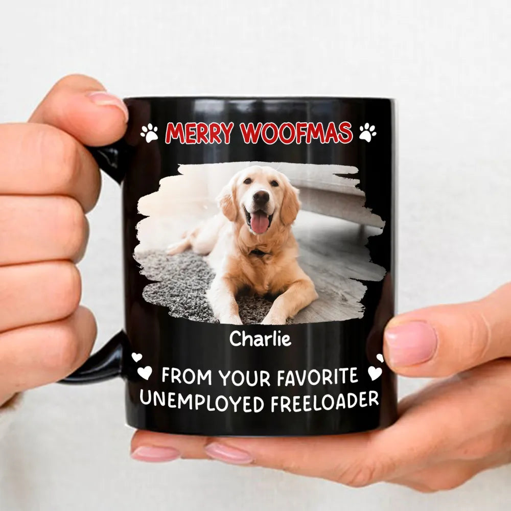 Custom Pet Full Color Mug with Funny Merry Woofmas Message – Creative Holiday Coffee Gift for Dog Mom or Dad
